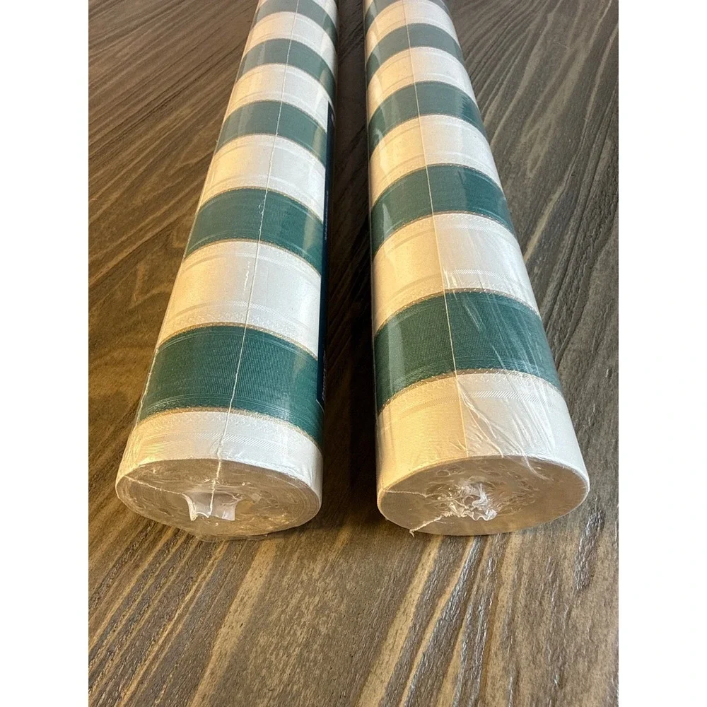 VTG Bordenstyle Wallpaper 2 Rolls 55.4sqft Green Cream New Striped Vinyl CC216FF